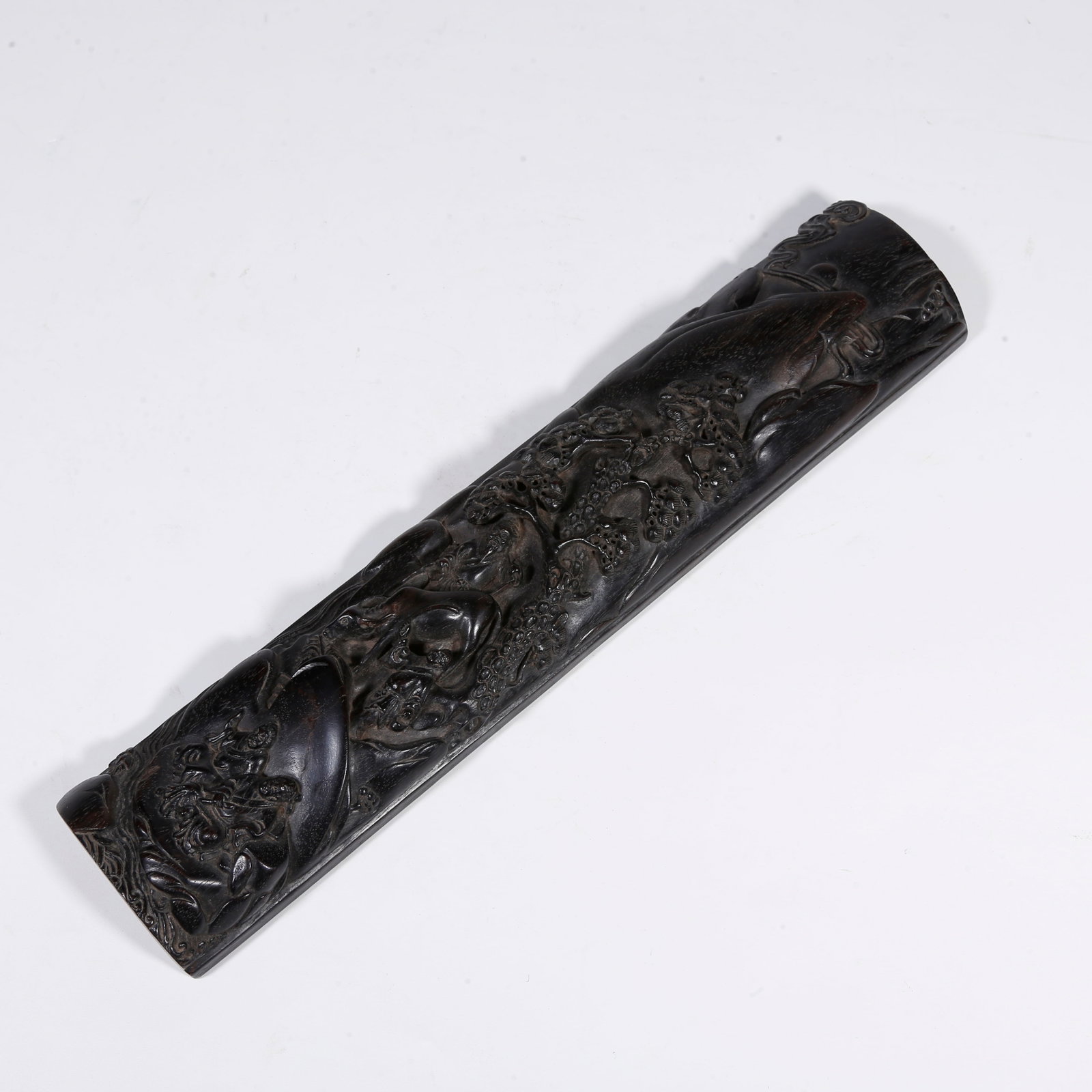 A ZITAN-WOOD CARVED FIGURE-STORY-PATTERN WRIST REST (1 of 9)