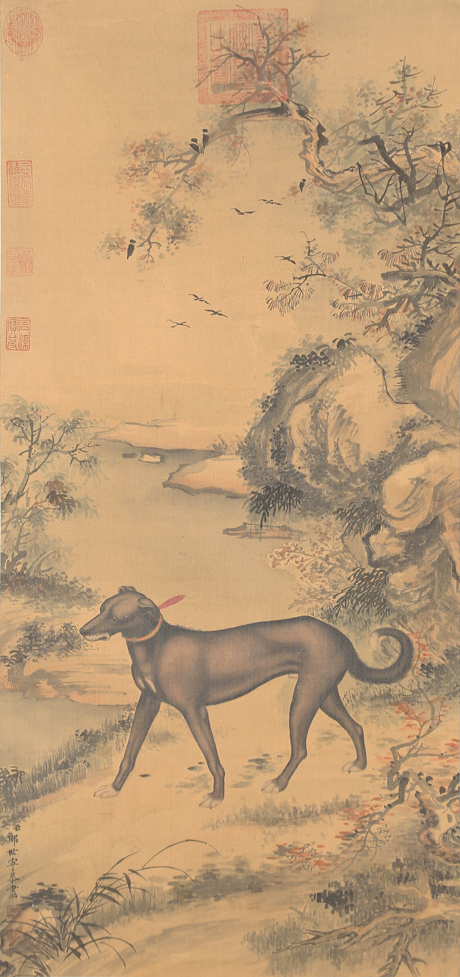 A IMPERIAL HOUNDS PAINTING ON SILK BY GIUSEPPE CASTIGLIONE.郎世寧 (1 of 8)