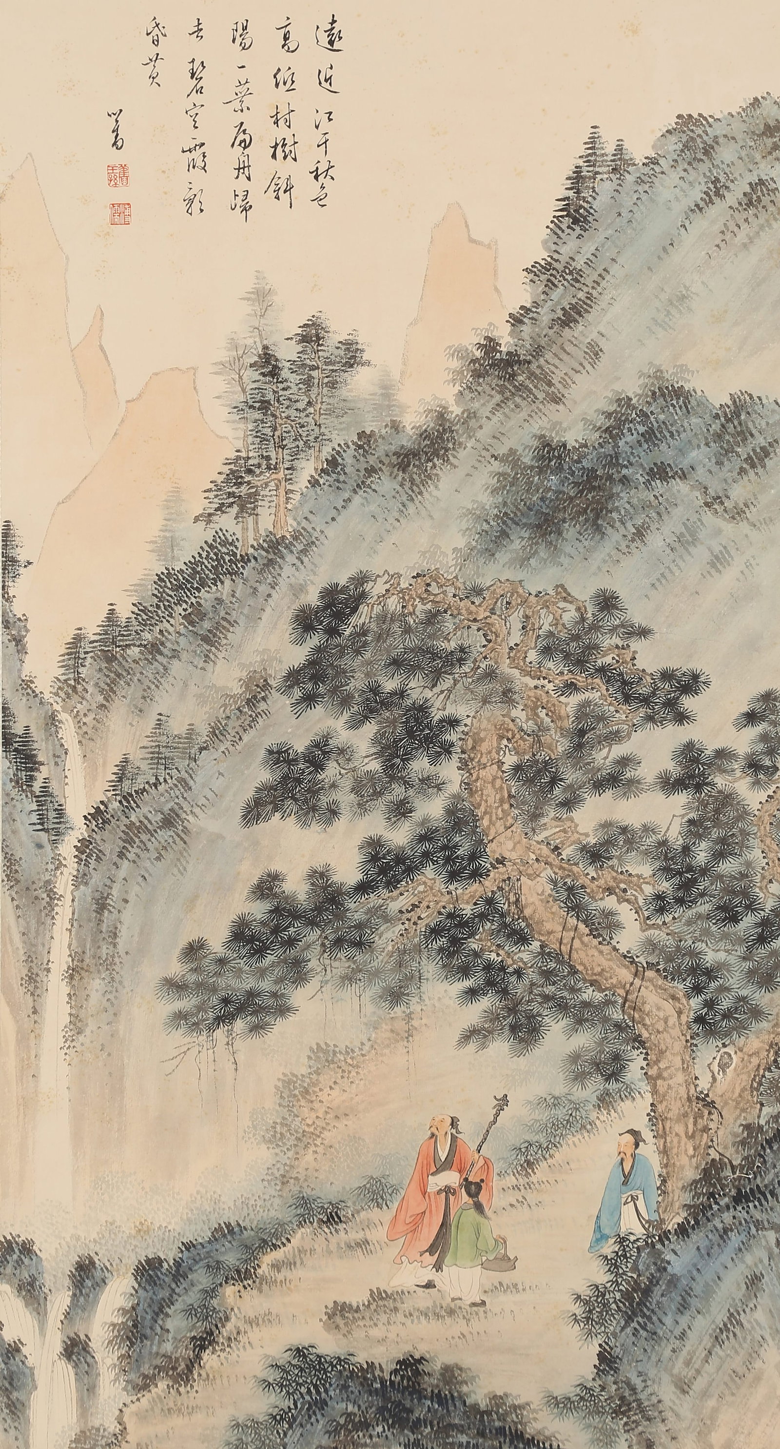 A LANDSCAPE AND FIGURES PAINTING ON PAPER BY PU RU.溥儒 (1 of 9)