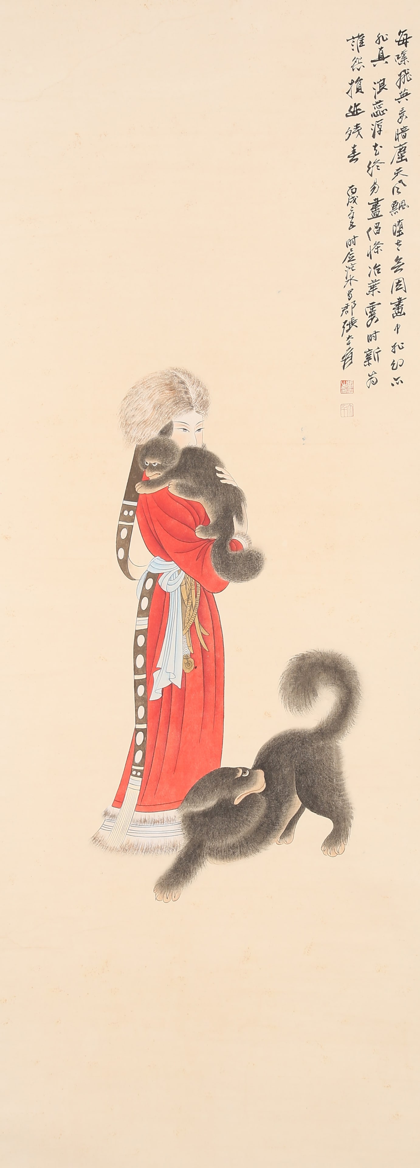 A TIBETAN LADIES PAINTING ON PAPER BY ZHANG DAQIAN.張大千: Tibetan Ladies Painting on Paper by Zhang Daqian.張大千