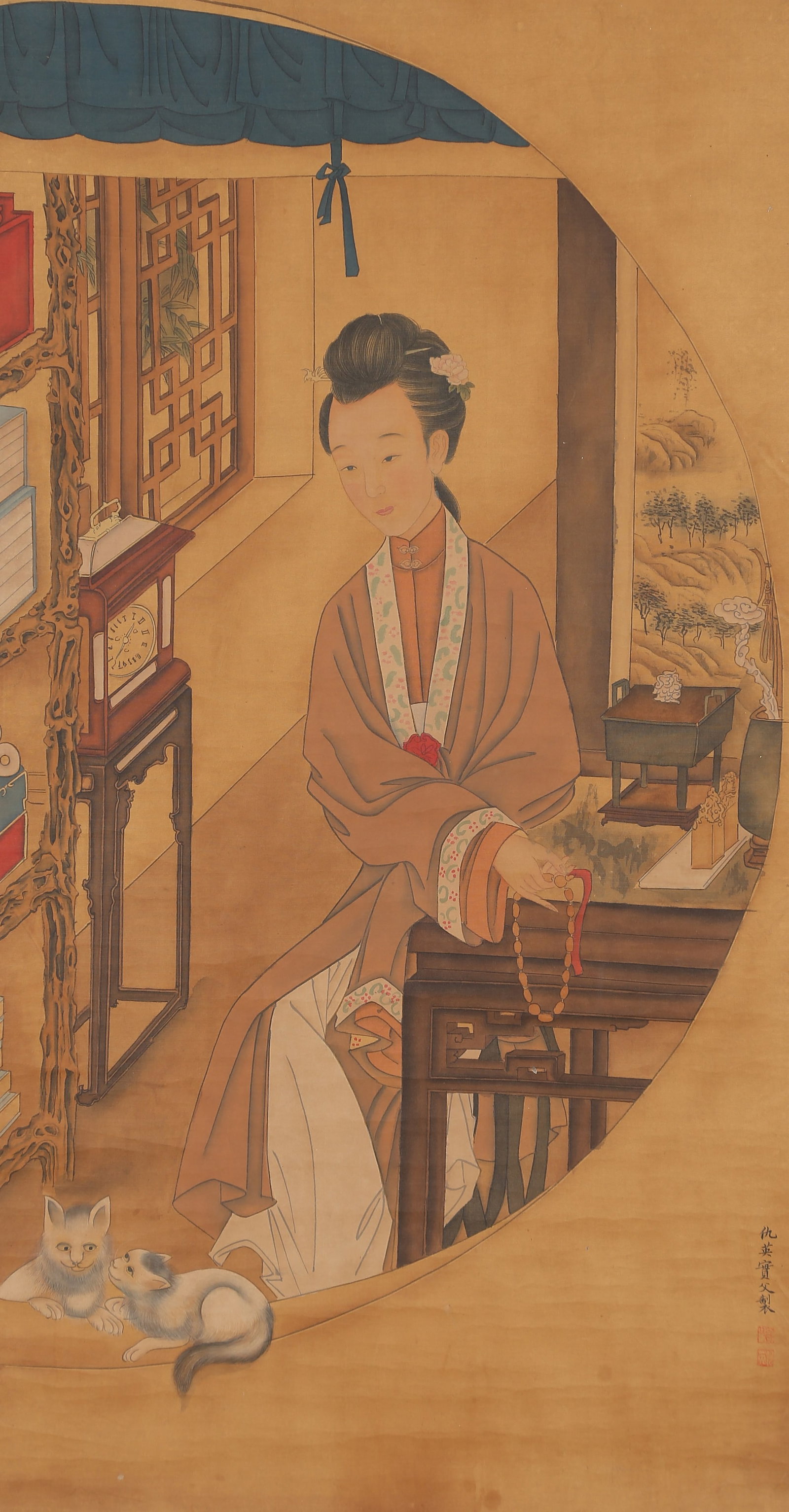 A BEAUTY PAINTING ON SILK BY QIU YING.仇英: Beauty Painting on Silk by Qiu Ying.仇英