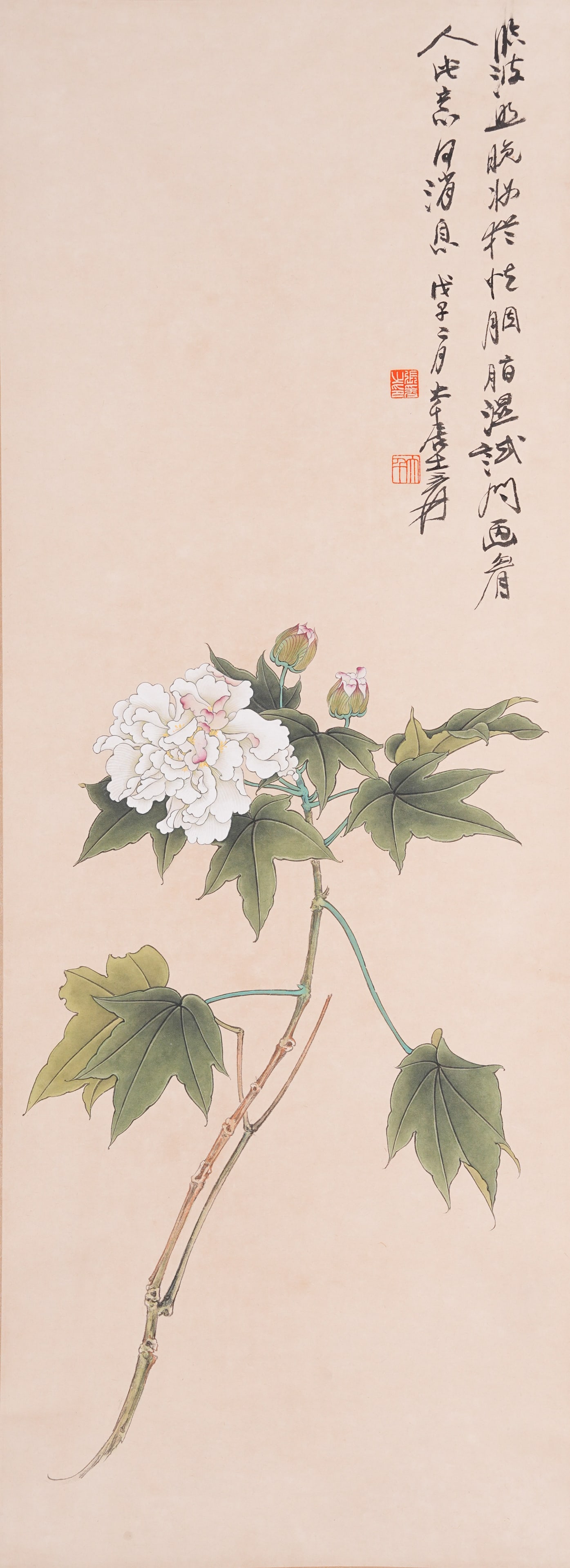 A FLOWER PAINTING ON PAPER BY ZHANG DAQIAN.張大千: Flower Painting on Paper by Zhang Daqian.張大千