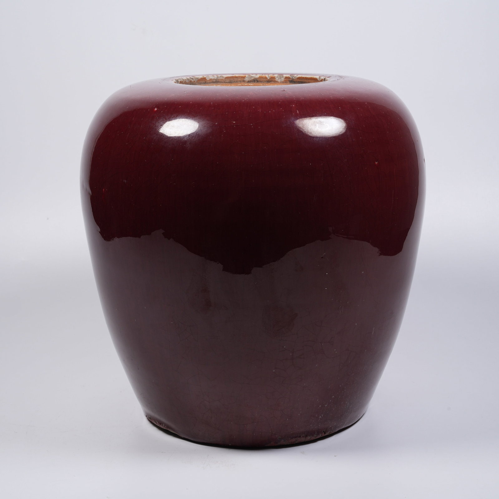 A FLAMBE-GLAZE JAR: Flambe-glaze jar