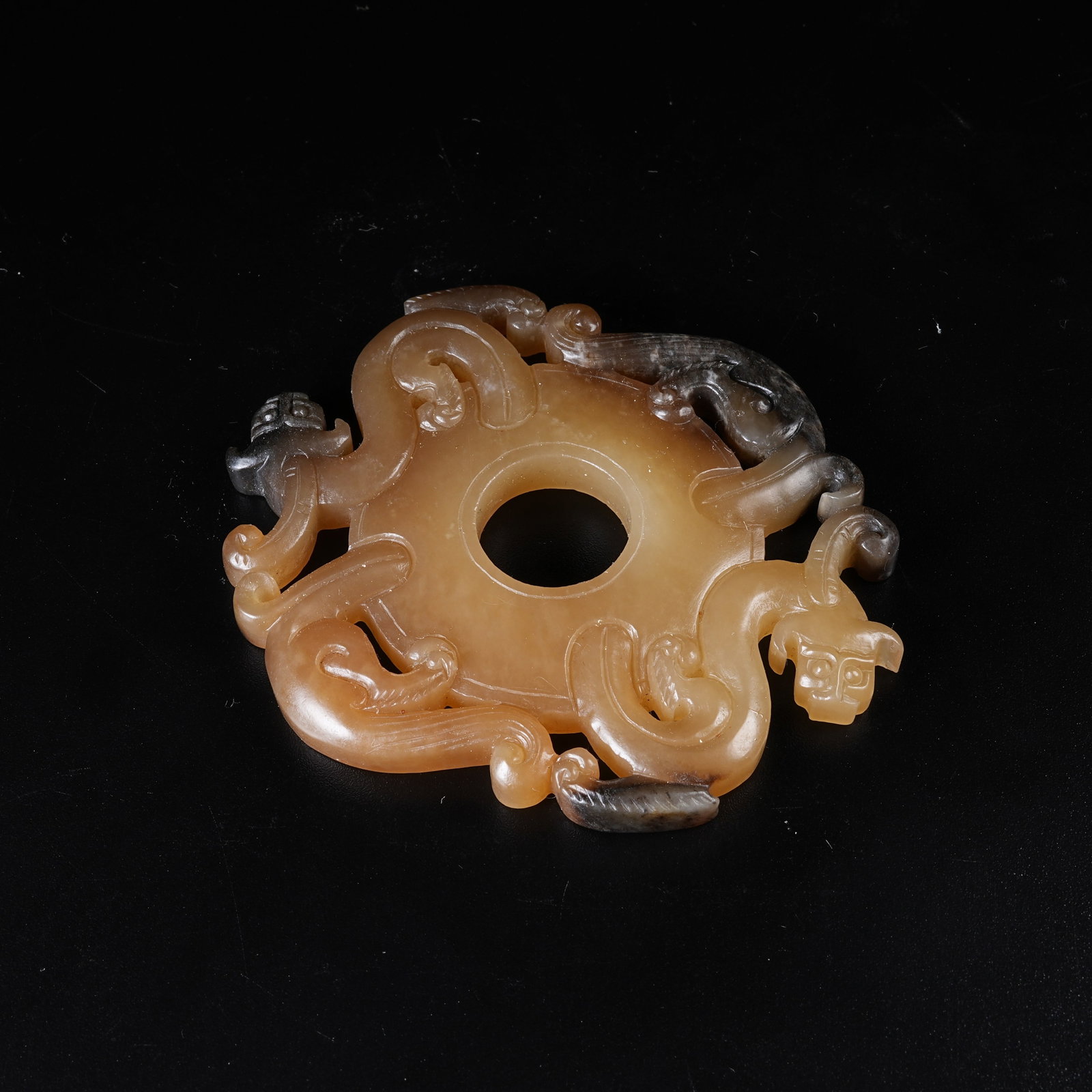 A ANCIENT JADE OPENWORK BI DISC CARVED WITH CHI DRAGONS (1 of 8)