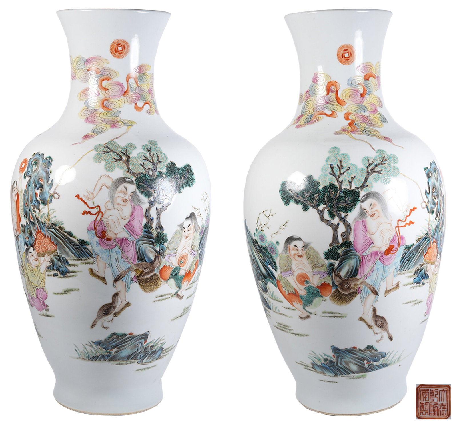 A SET OF FAMILLE-ROSE FOUR-IMMORTAL ORNAMENTAL VASES (1 of 11)