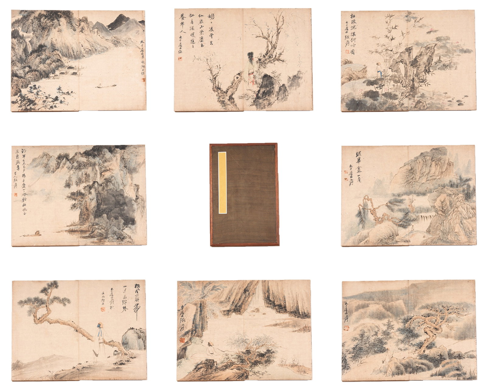 A LANDSCAPE PAINTINGS ALBUM ON PAPER BY ZHANG DAQIAN (TEN LEAVES).張大千: Landscape Paintings Album on Paper by Zhang Daqian (ten leaves).張大千