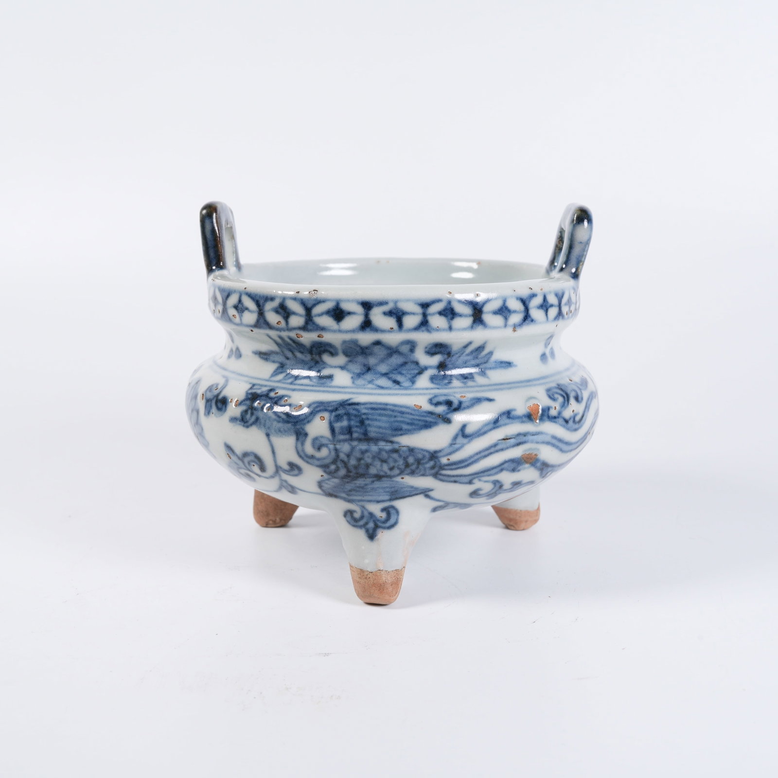 A BLUE-AND-WHITE CENSER WITH PHOENIX-AMONG-FLOWERS PATTERN (1 of 9)