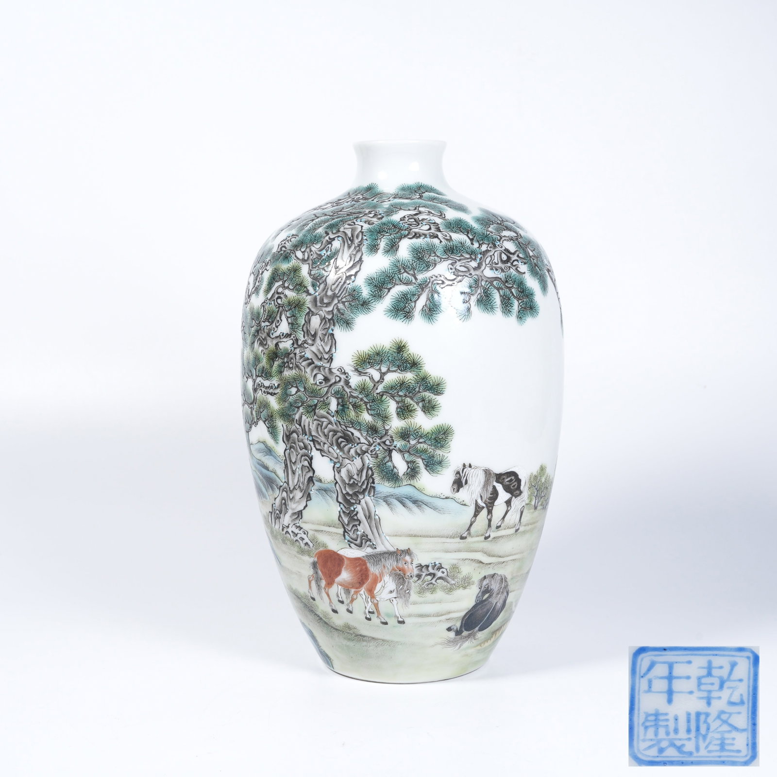 A FALANGCAI PRUNUS VASE DEPICTING STEED UNDER PINE TREE (1 of 10)