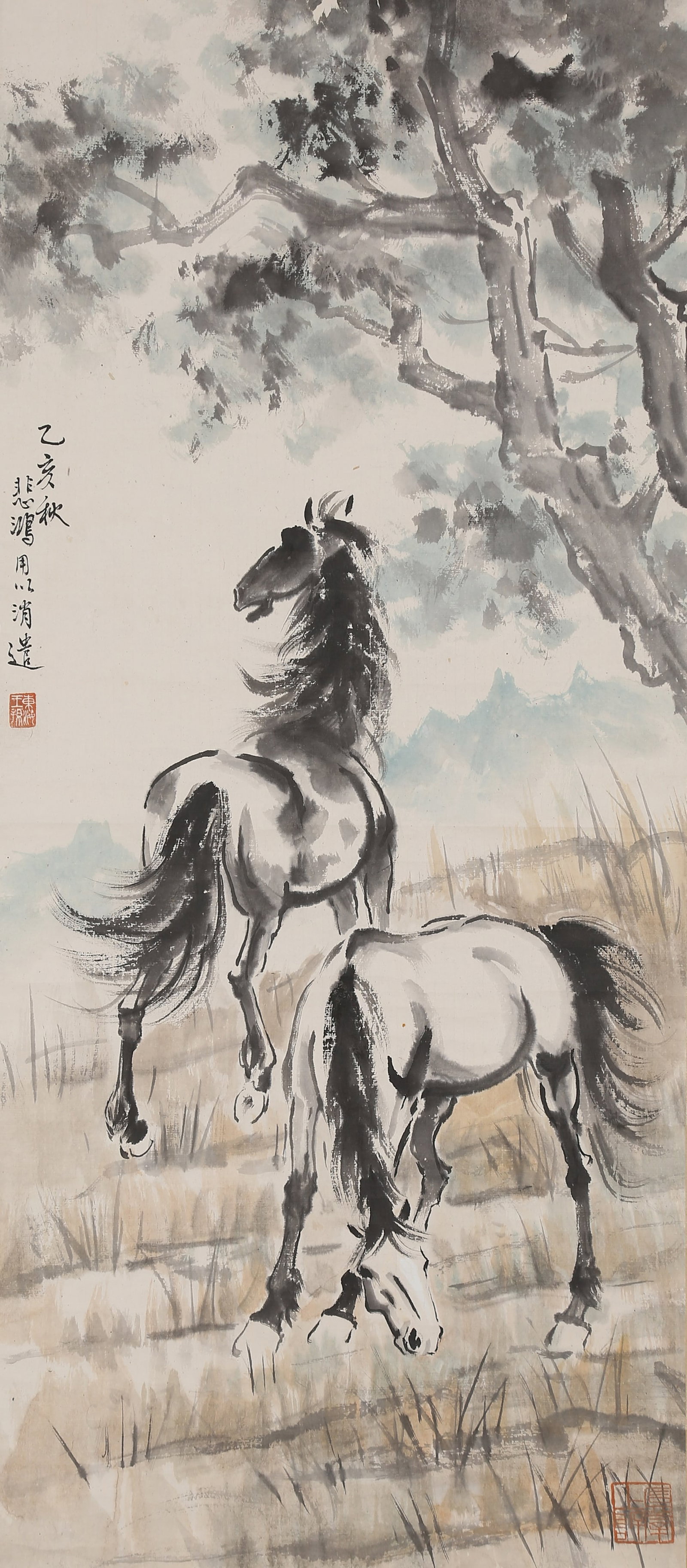 A TWO HORSES PAINTING ON PAPER BY XU BEIHONG.徐悲鴻 (1 of 8)