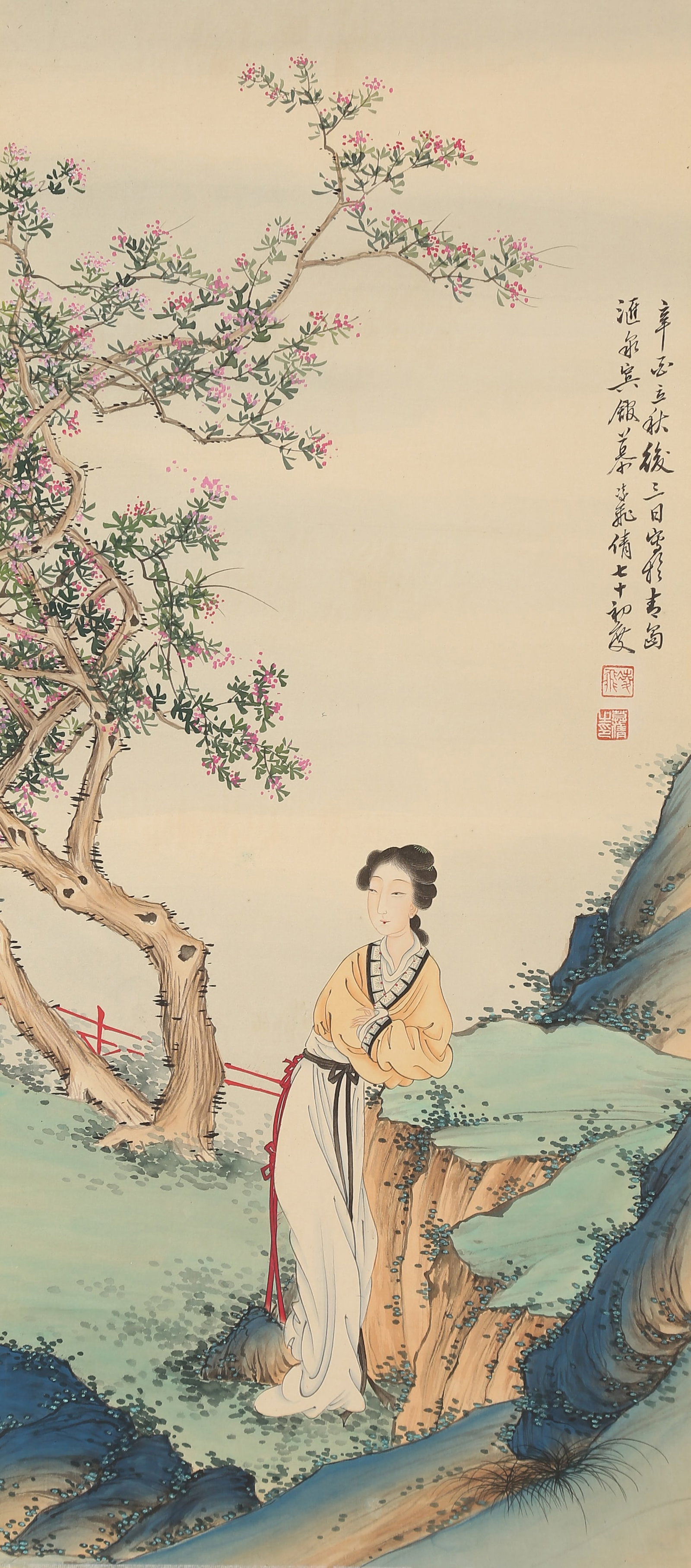 A BEAUTY PAINTING ON SILK BY MU LINGFEI.慕淩飛: Beauty Painting on Silk by Mu Lingfei.慕淩飛