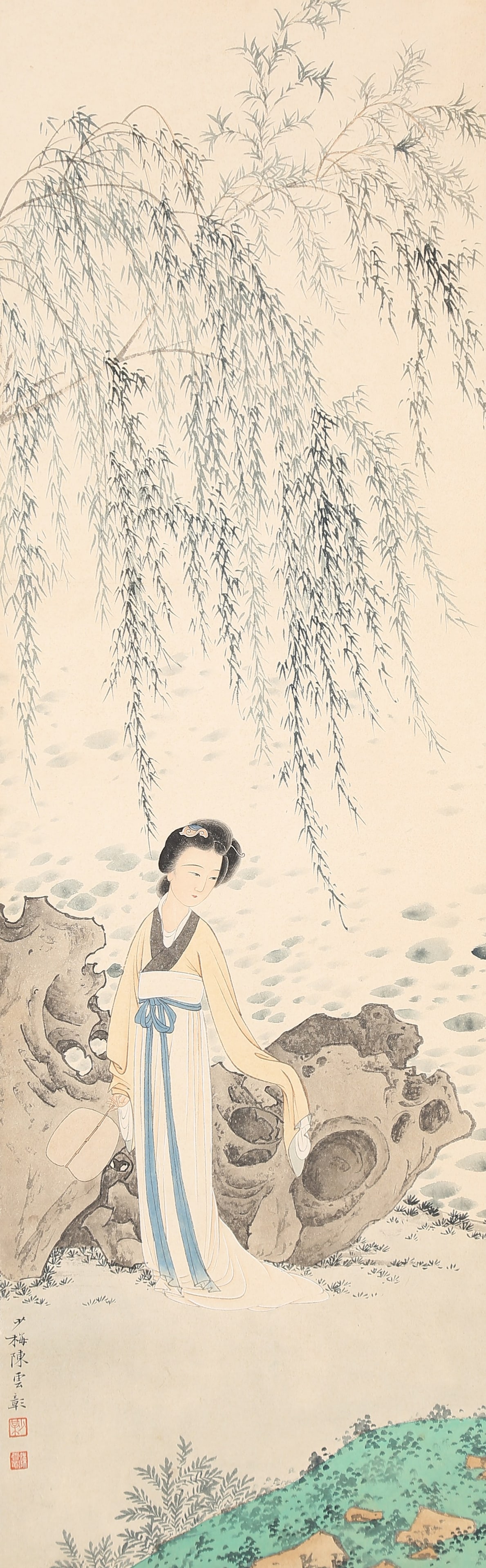 A BEAUTY PAINTING ON PAPER BY CHEN SHAOMEI.陳少梅: Beauty Painting on Paper by Chen Shaomei.陳少梅