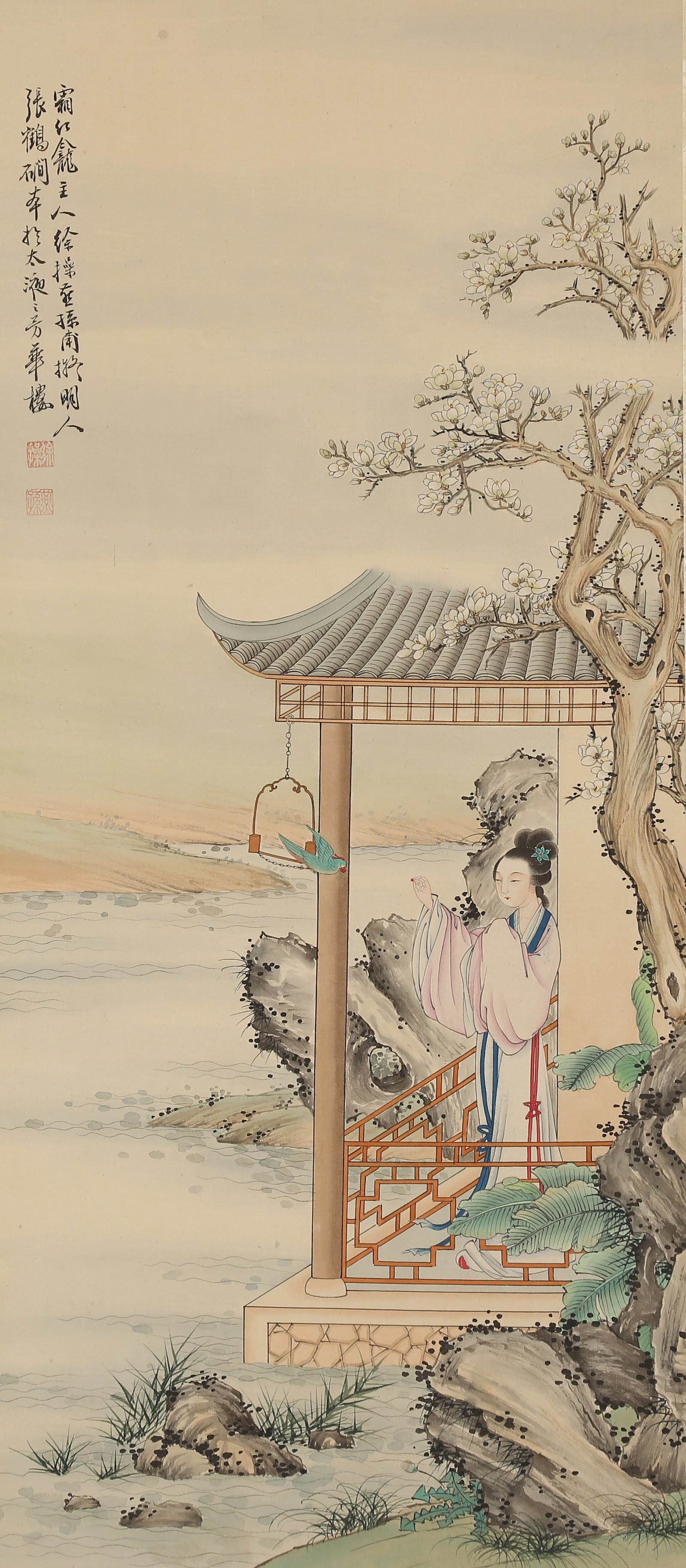 A BEAUTY PAINTING ON SILK BY XU CAO.徐操: Beauty Painting on Silk by Xu Cao.徐操