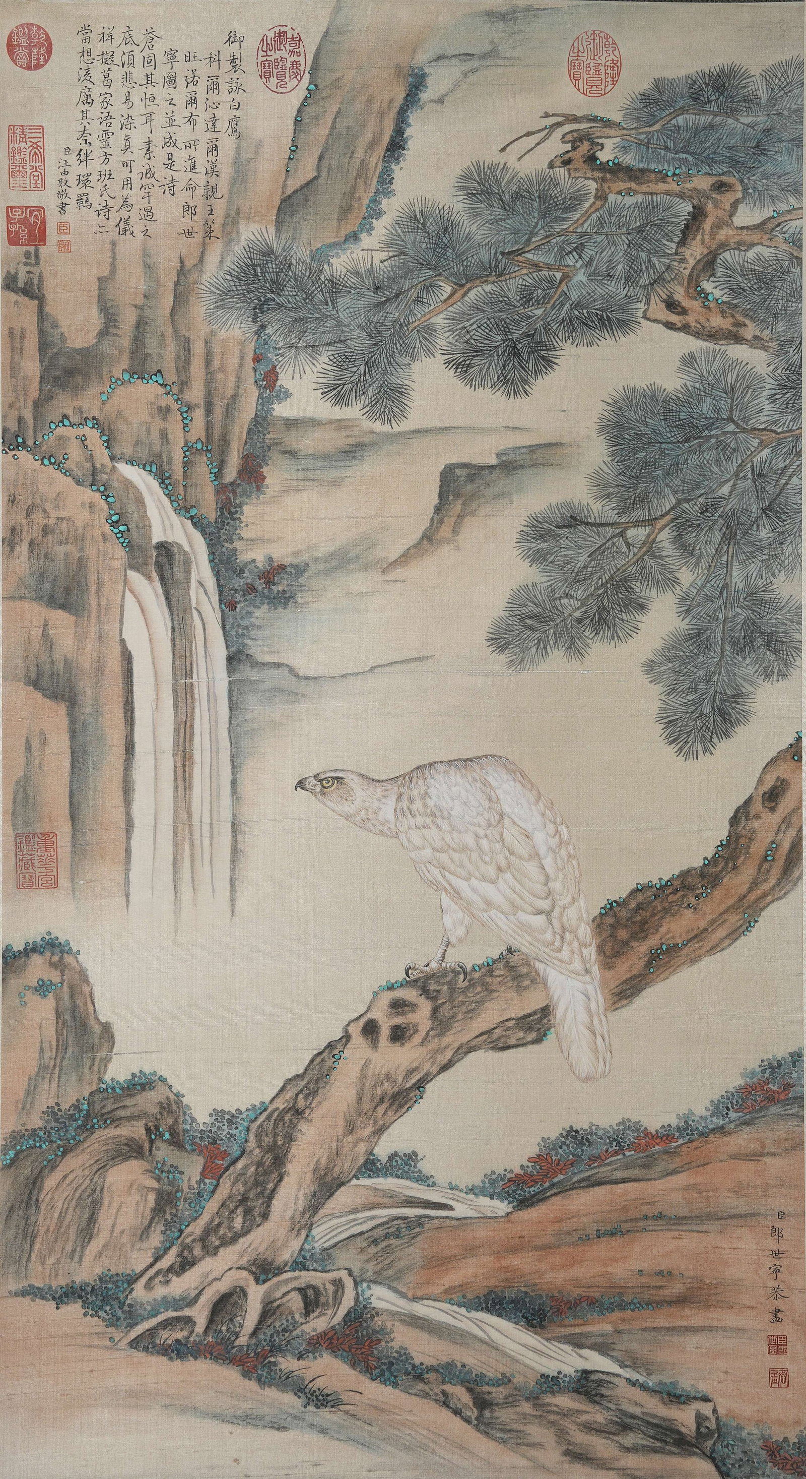 A PAINTING OF IMPERIAL EAGLE ON SILK BY GIUSEPPE CASTIGLIONE.郎世寧: Painting of Imperial Eagle on Silk by Giuseppe Castiglione.郎世寧