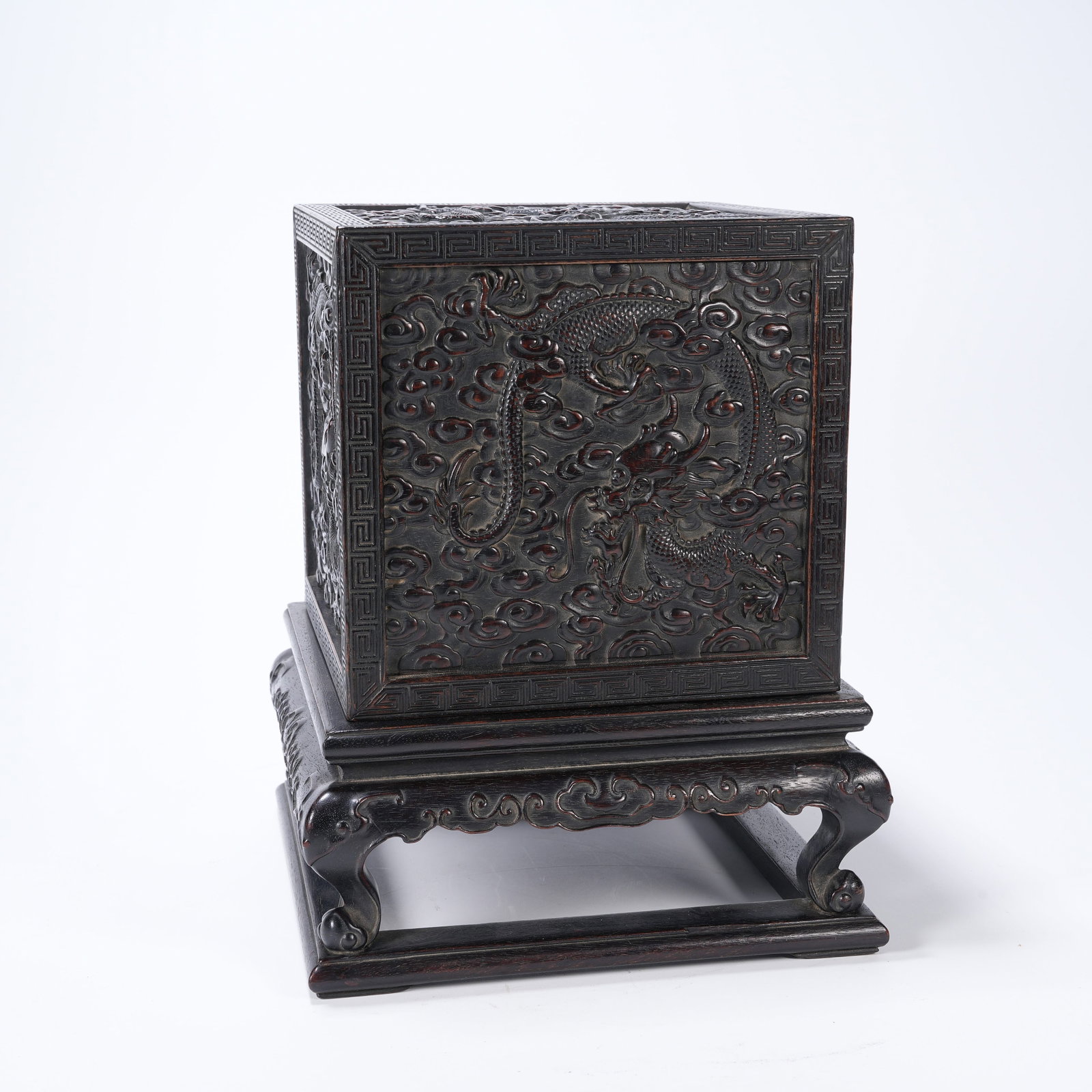 A ZITAN WOOD SEAL BOX WITH DRAGON PATTERNS (1 of 9)