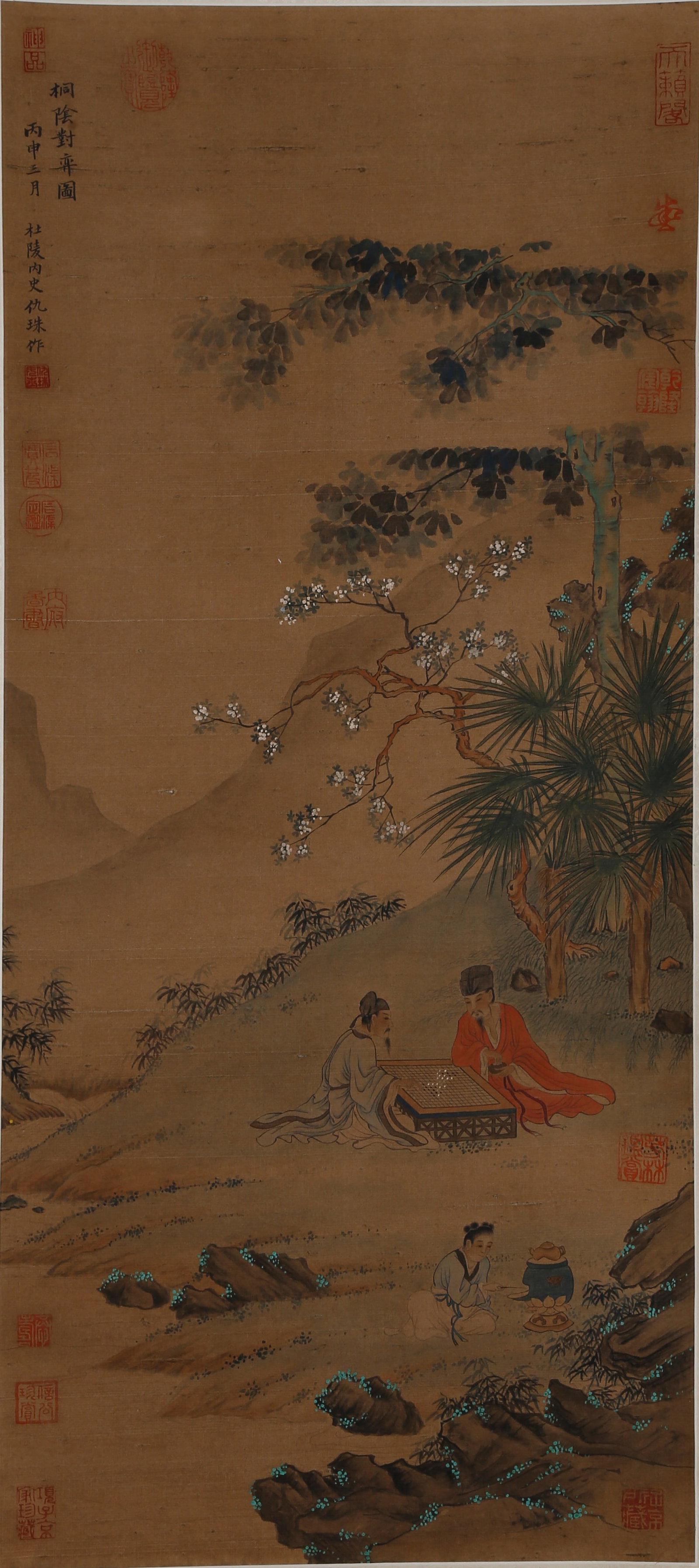 A LANDSCAPE AND FIGURE PAINTING ON SILK BY QIU ZHU.仇珠: Landscape and figure painting on silk by Qiu Zhu.仇珠