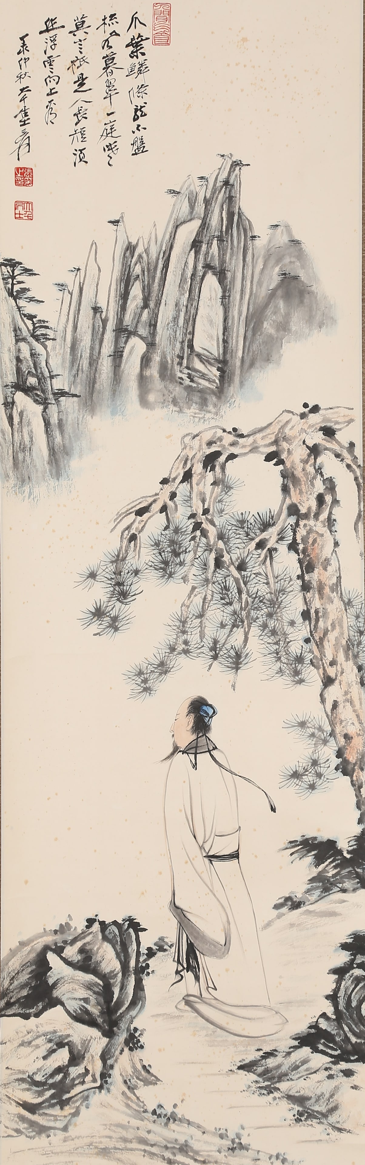 A LANDSCAPE AND FIGURE PAINTING ON PAPER BY ZHANG DAQIAN.張大千: Landscape and Figure Painting on Paper by Zhang Daqian.張大千