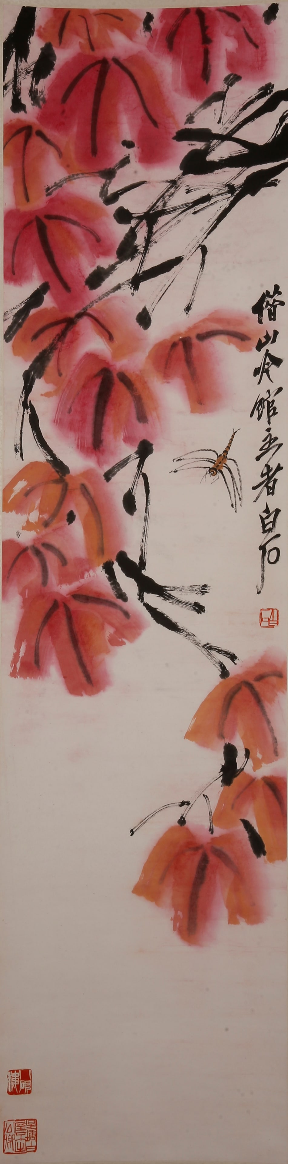 A FLOWER PAINTING ON PAPER BY QI BAISHI.齊白石: Flower painting on paper by Qi Baishi.齊白石