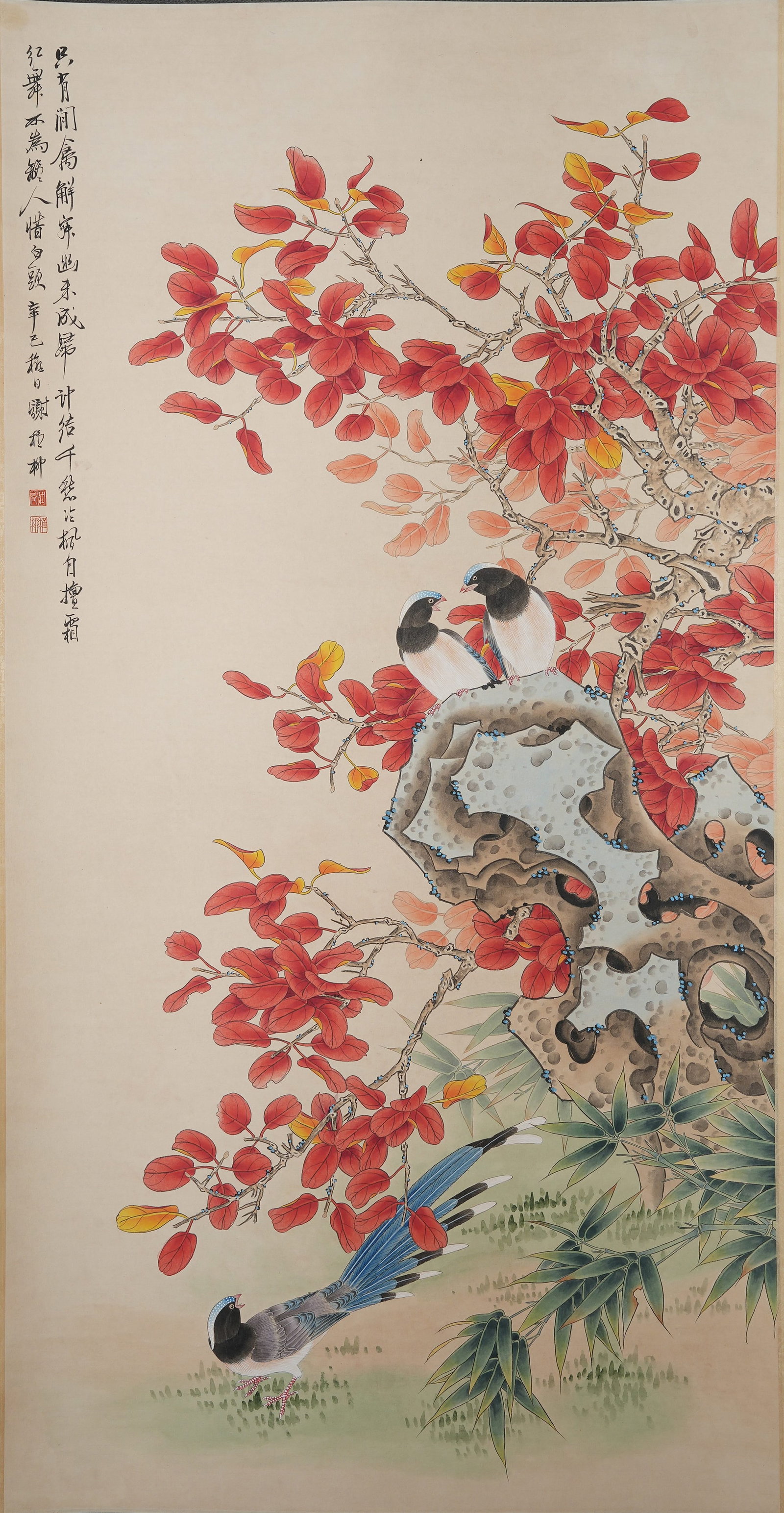 A PAINTING OF FLOWERS AND BIRDS ON PAPER BY XIE ZHILIU.謝稚柳: Painting of Flowers and Birds on Paper by Xie Zhiliu.謝稚柳
