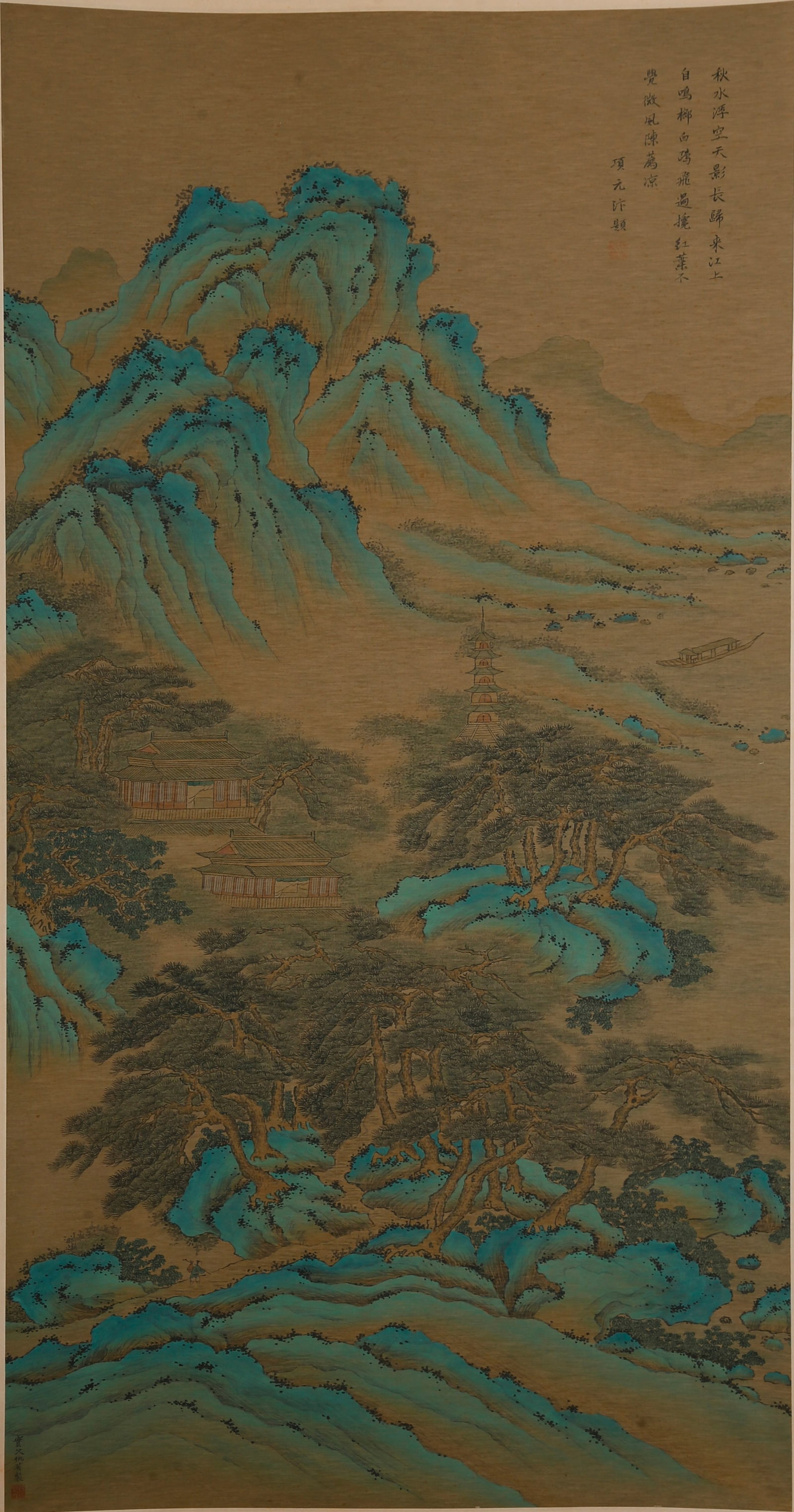 A LANDSCAPE PAINTING ON SILK BY QIU YING.仇英: Landscape painting on silk by Qiu Ying.仇英
