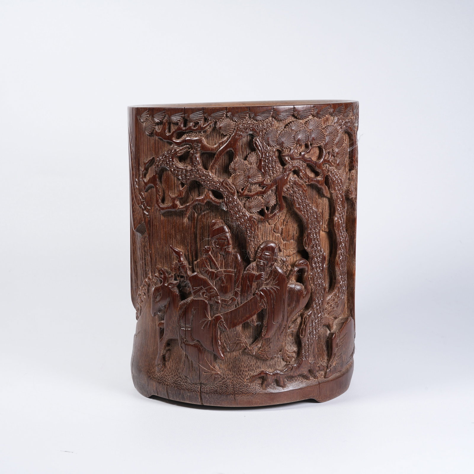 A BAMBOO-CARVED THREE-STARS MOTIF BRUSH POT (1 of 9)