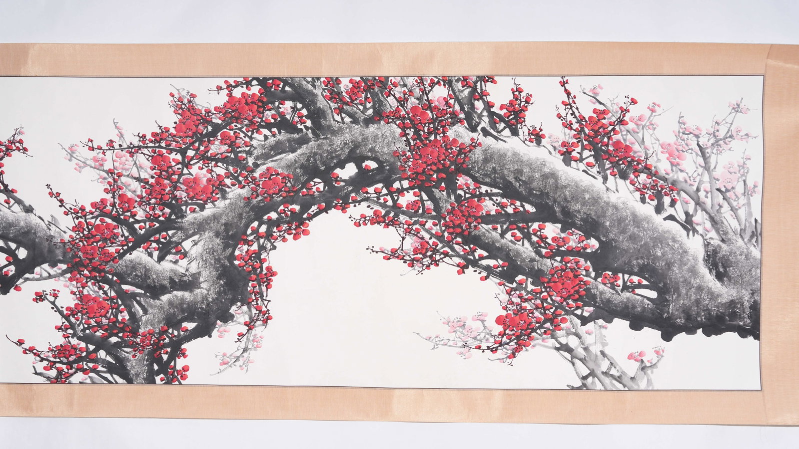 A PLUM BLOSSOM PAINTING ON PAPER, MOUNTED PANEL BY WANG CHENGXI.王成喜 (1 of 9)
