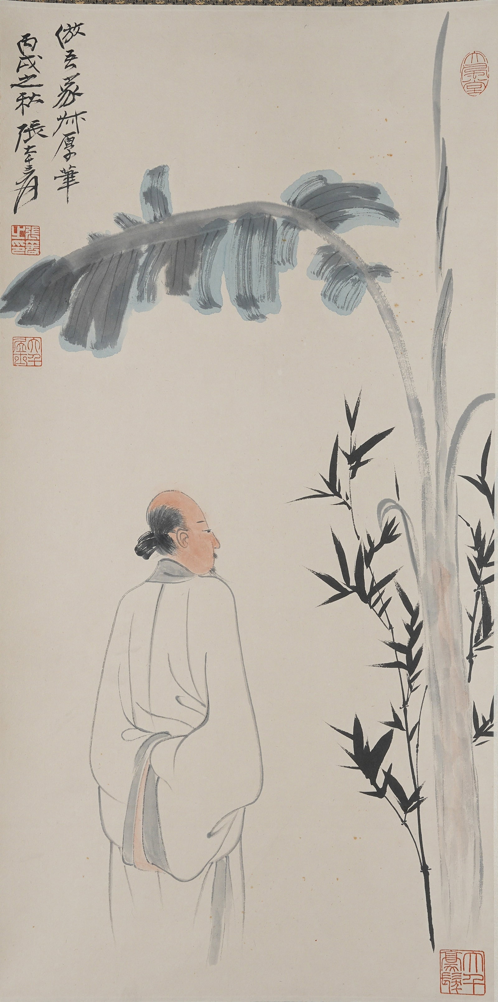 A PAINTING OF NOBLE SCHOLAR ON PAPER BY ZHANG DAQIAN.張大千: Painting of Noble Scholar on Paper by Zhang Daqian.張大千