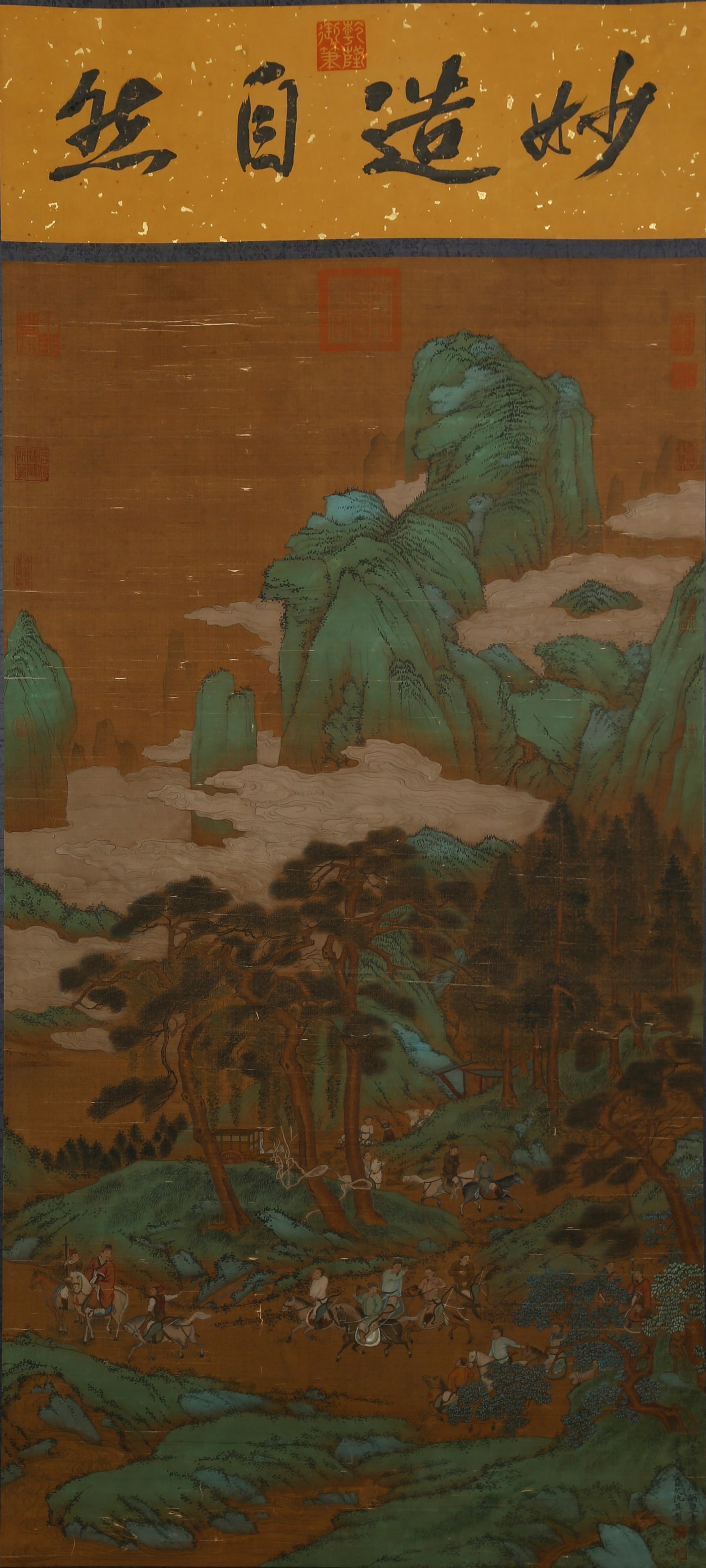 A LANDSCAPE-FIGURE PAINTING ON SILK BY QIU YING.仇英: Landscape-figure painting on silk by Qiu Ying.仇英
