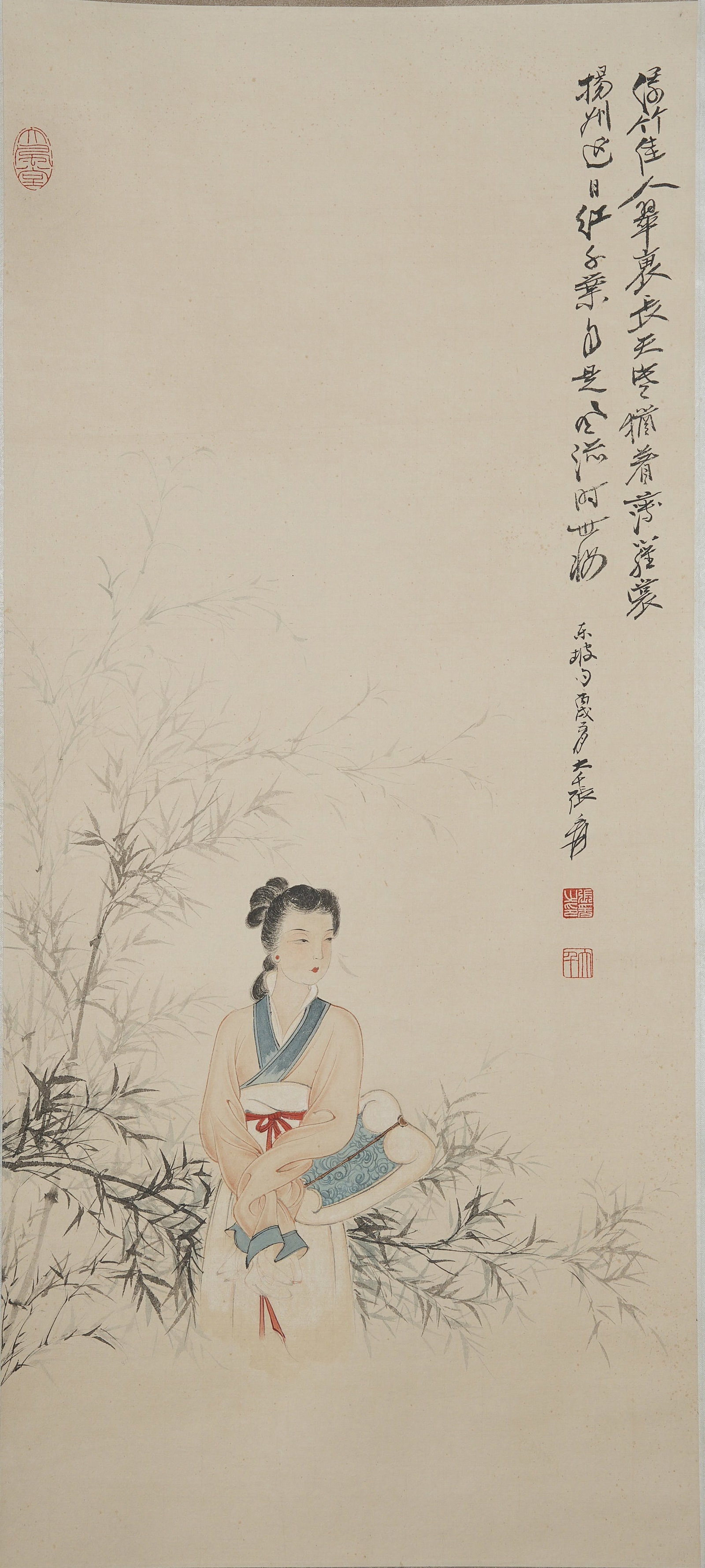 A PAINTING OF LADIES ON PAPER BY ZHANG DAQIAN.張大千: Painting of Ladies on Paper by Zhang Daqian.張大千