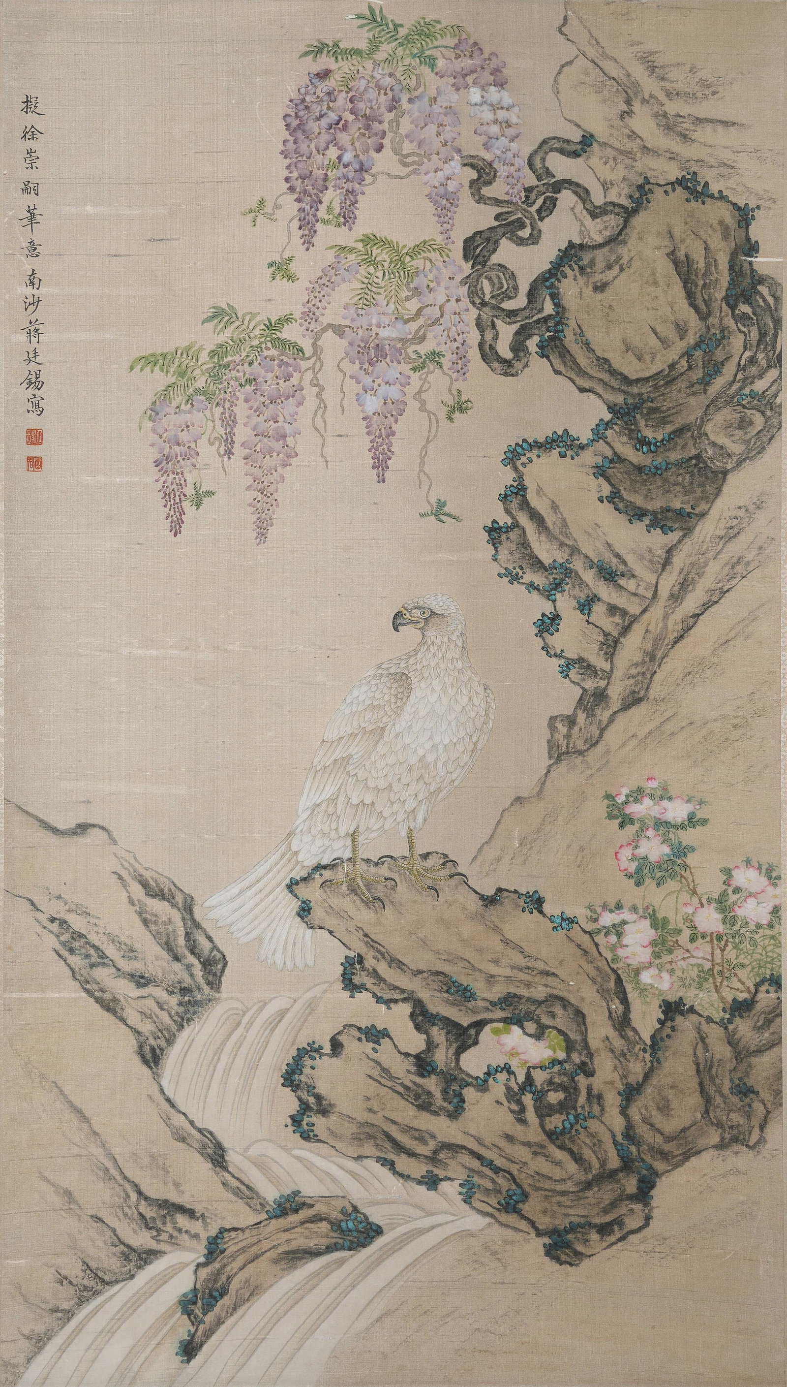 A PAINTING OF EAGLE ON SILK BY JIANG TINGXI.蔣廷錫: Painting of Eagle on Silk by Jiang Tingxi.蔣廷錫