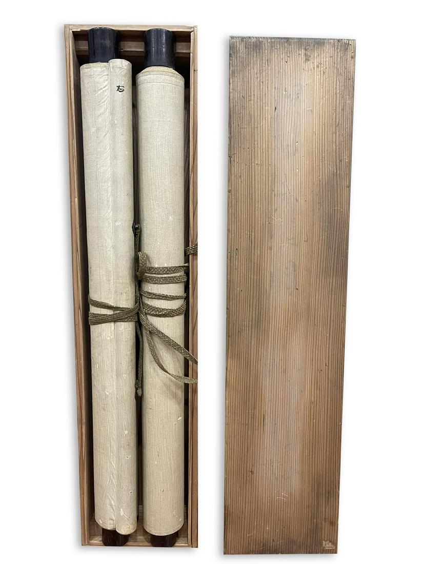 Wang Hui's "Landscape" hanging scroll: Drawing center size 30*123 cm *2