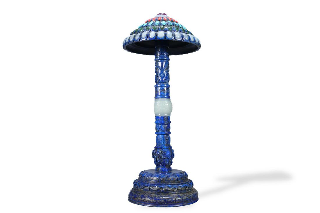 Lapis lazuli inlaid jade official hat stand (1 of 8)