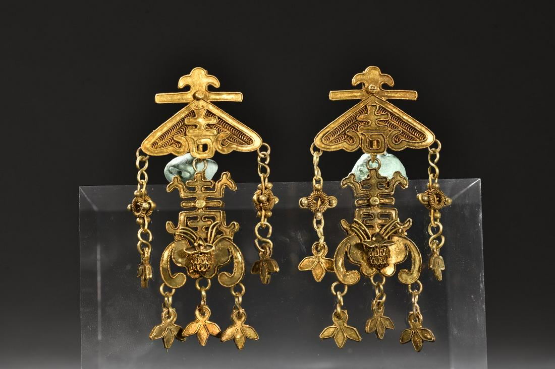 A pair of silver gilded blessing and longevity Earrings (1 of 9)
