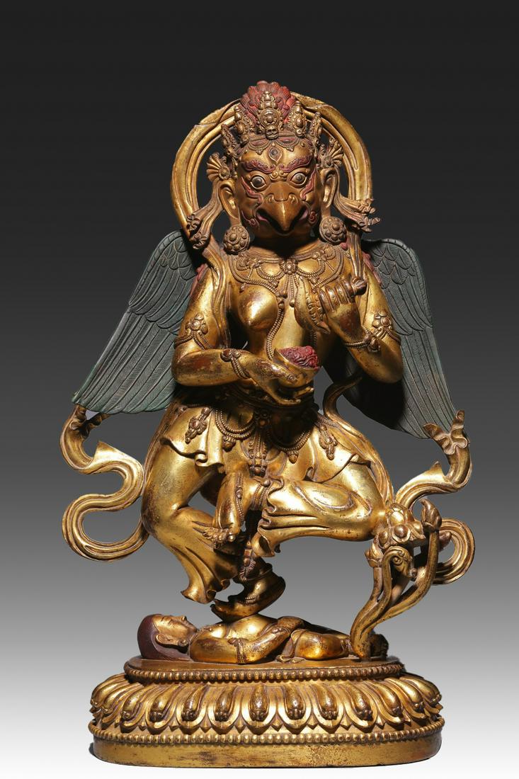 Bronze gilded statue of King Dapeng Ming Dharma protector (1 of 9)