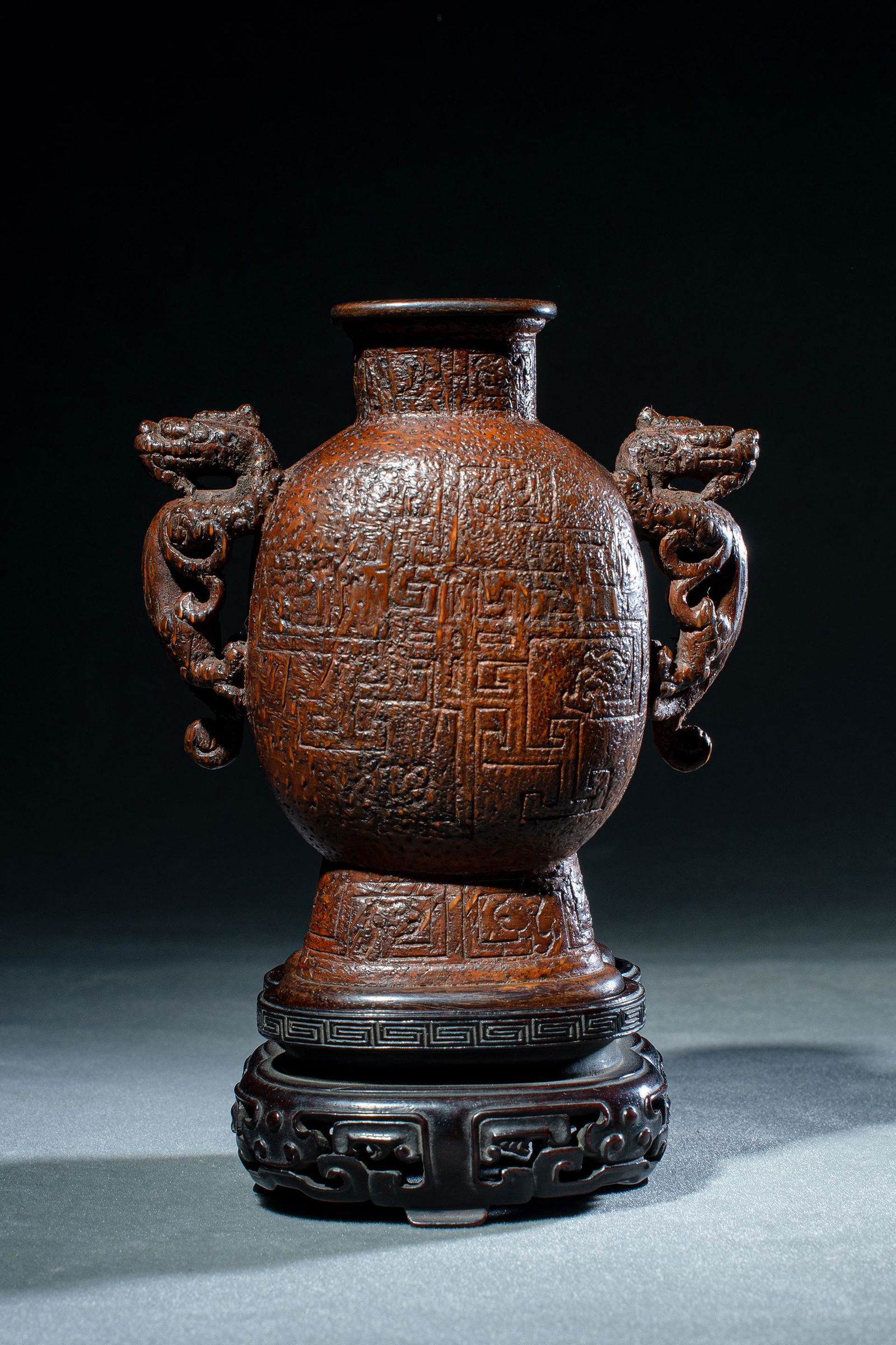 Qing Dynasty Bamboo Carving Begonia Shaped Dragon Ear Vase (1 of 9)