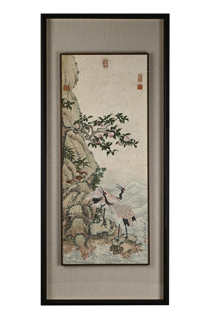 Lang, Shi Ning "Pine Cranes" hanging scroll (1 of 9)