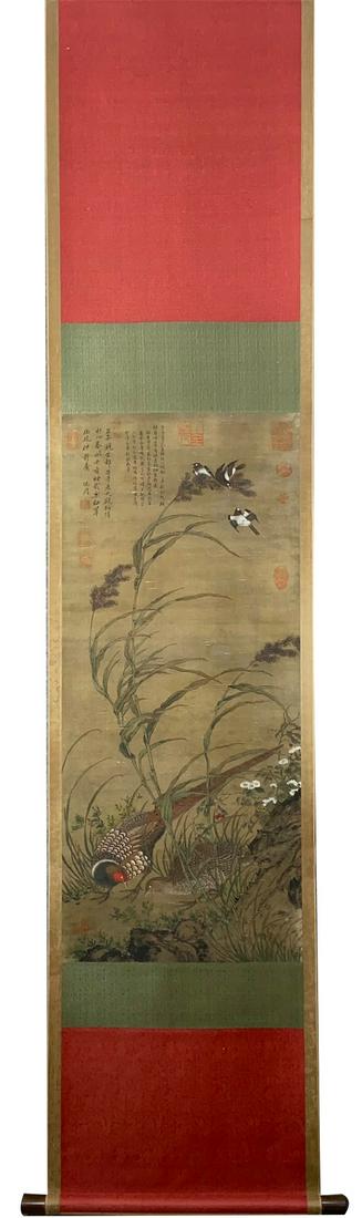 Shen Zhou's "Flowers and Birds" hanging scroll (1 of 9)