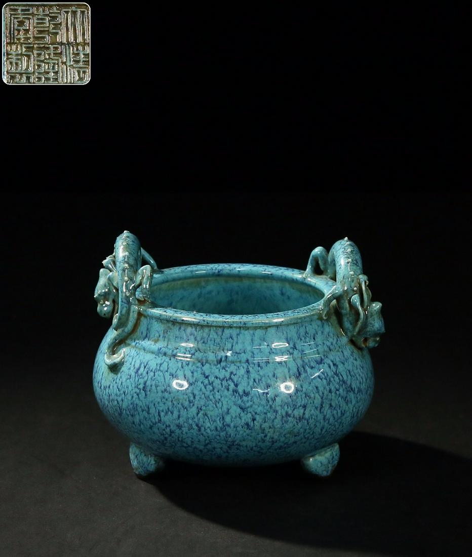 Golden glaze double dragon ear incense burner (1 of 8)