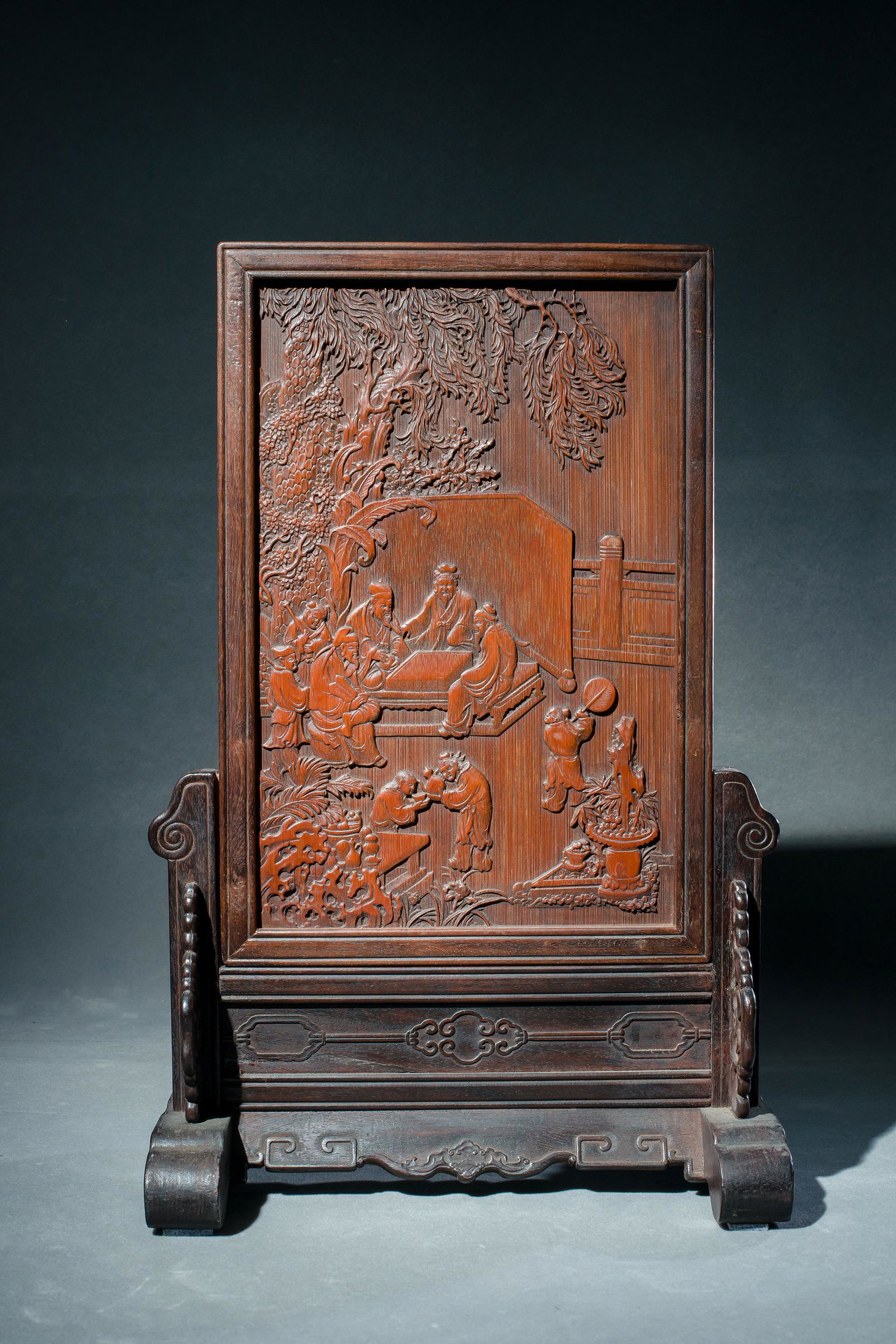 Mahogany inlaid bamboo spring "character story" screen (1 of 9)