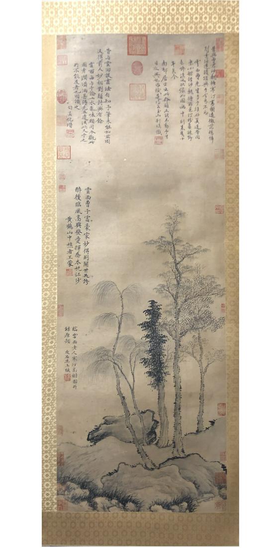 Jiulongshanren "tree map" hanging scroll: 133*65cm