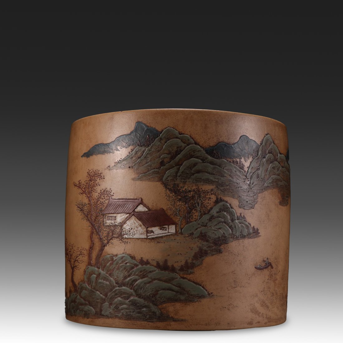 Purple sand carving "landscape artistic conception" pen holder (1 of 9)