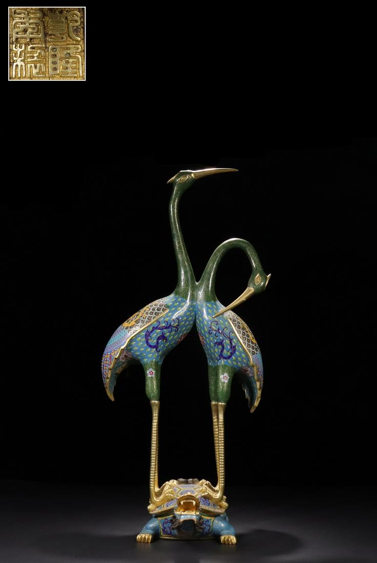 Gilt Bronze "Enamel" Tortoise and Crane Year-long Ornament (1 of 9)