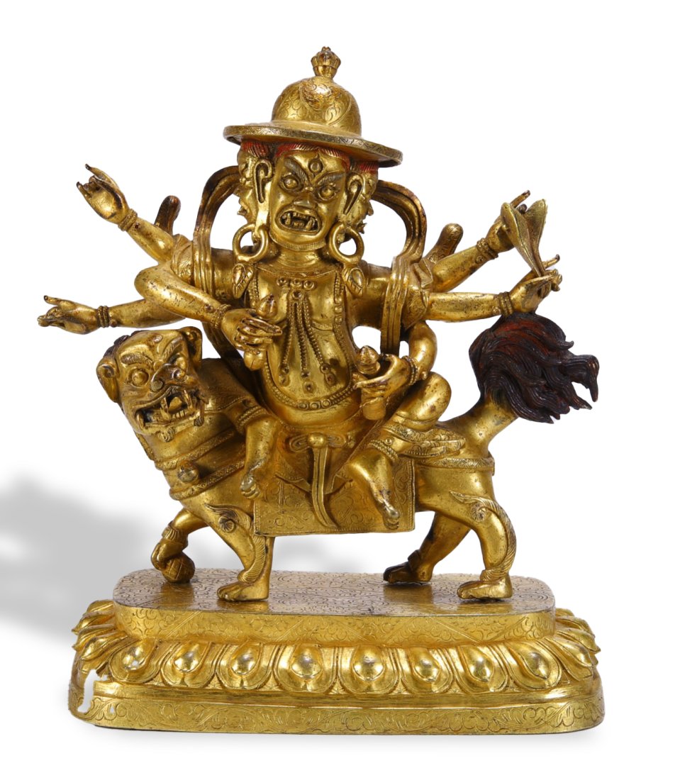 Gilt "Riding a Lion" Bronze Statue (1 of 9)