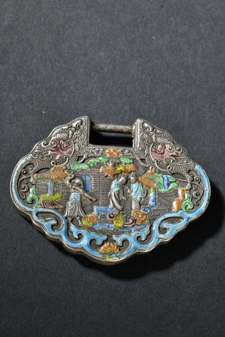 Sterling Silver "Burned Blue" Dragon Pattern Safety Lock (1 of 9)