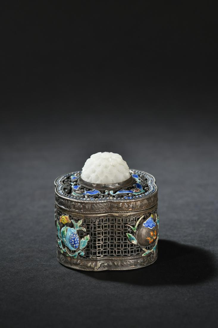 Sterling Silver Burnt Blue Inlaid Hetian Jade "Aroma Box" (1 of 9)