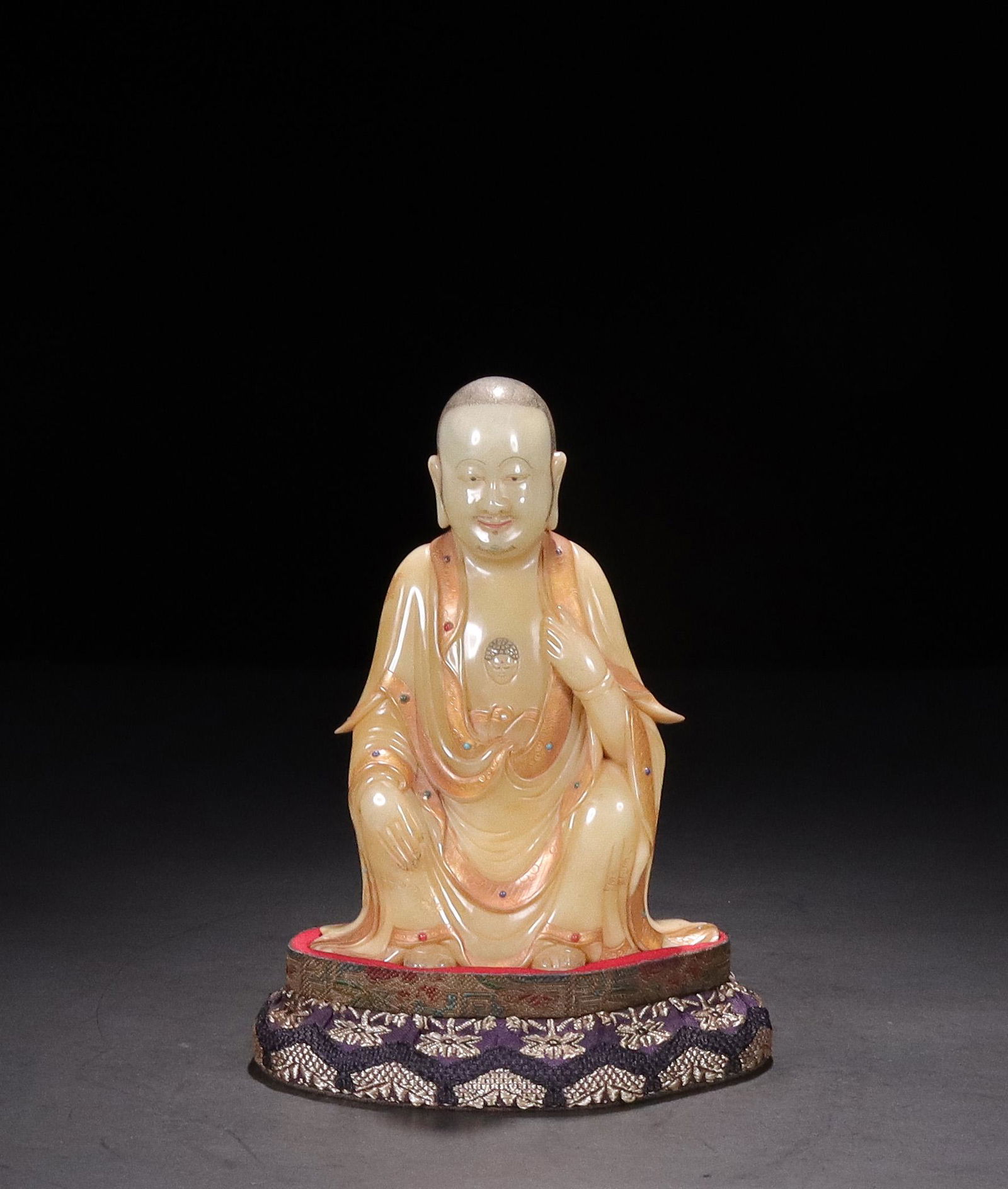 Shoushan Hibiscus Stone Inlaid Gemstone Arhat Ornament (1 of 9)