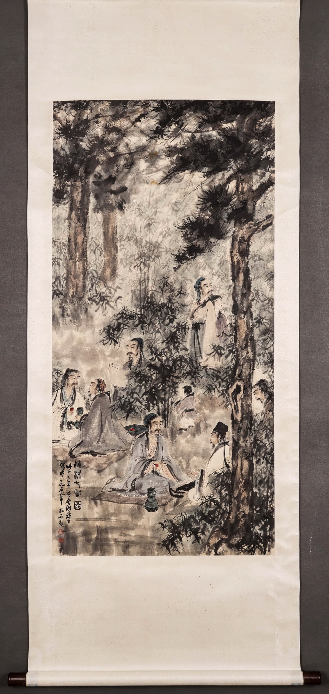 FU BAOSHI SEVEN SAGES IN THE BAMBOO GROVE: 136x67CM