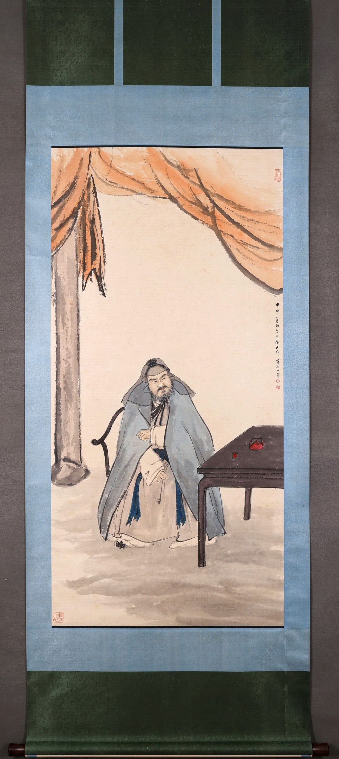 FU BAOSHI WATER MARGIN FIGURES HANGING SCROLL EXQUISITELY MOUNTED: Painting dimensions 139x68cm