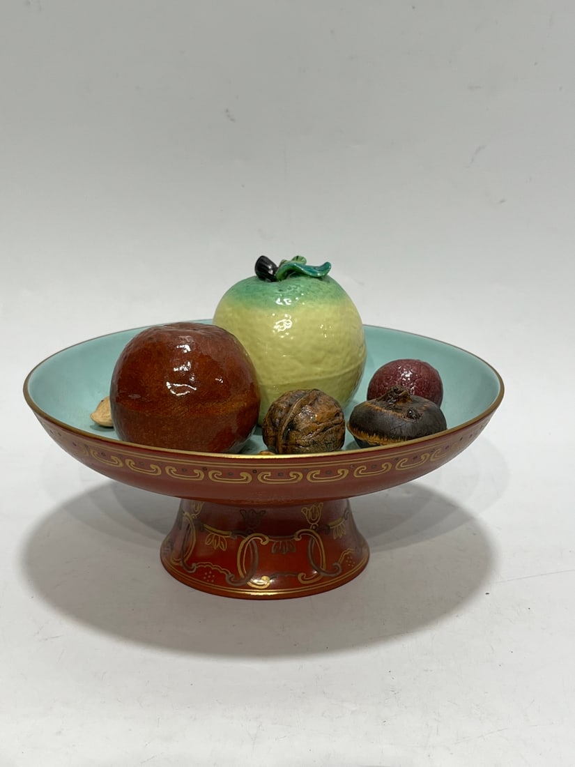 QIANLONG PERIOD, FAMILLE ROSE, BIOMIMETIC PORCELAIN, HIGH-FOOTED FRUIT PLATE (1 of 7)