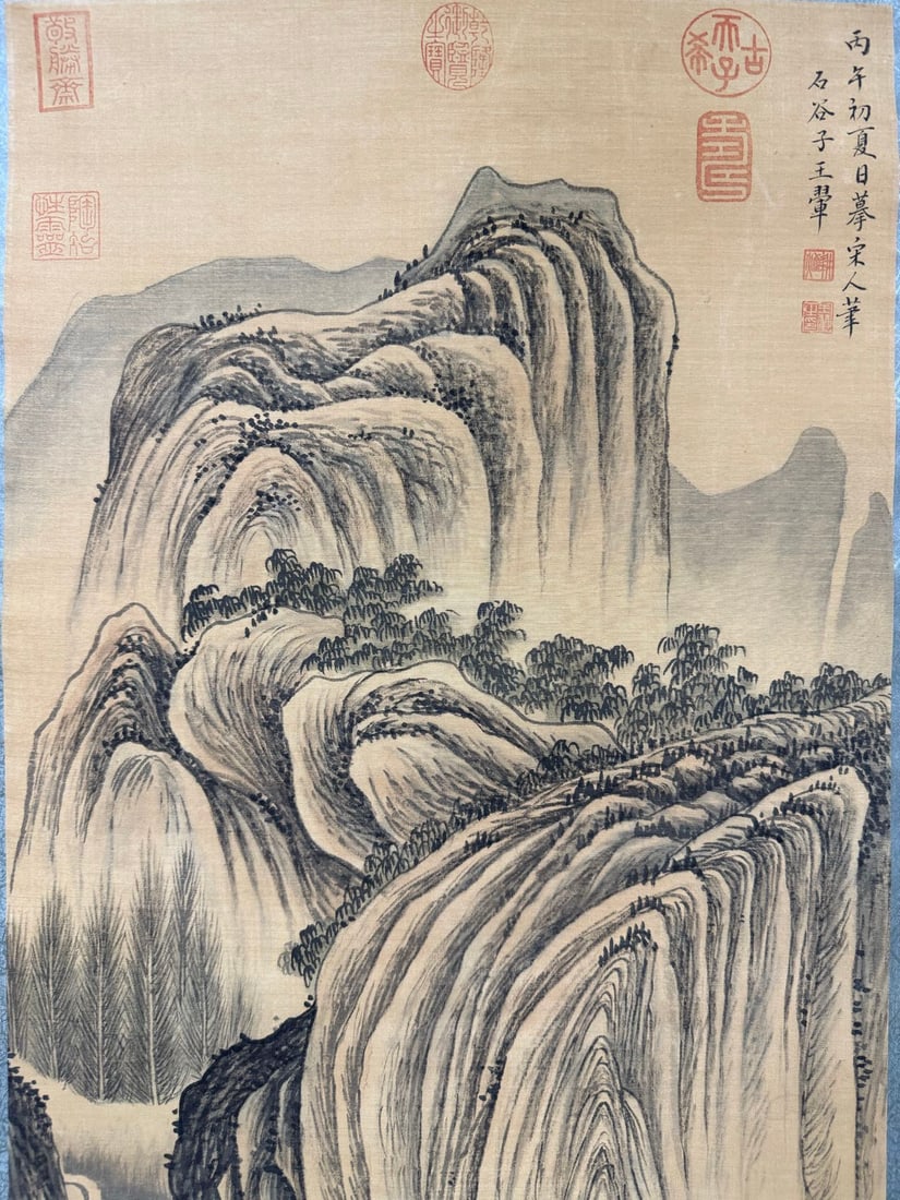 WANG HUI, LANDSCAPE ON SILK: Dimensions: 155x44cm