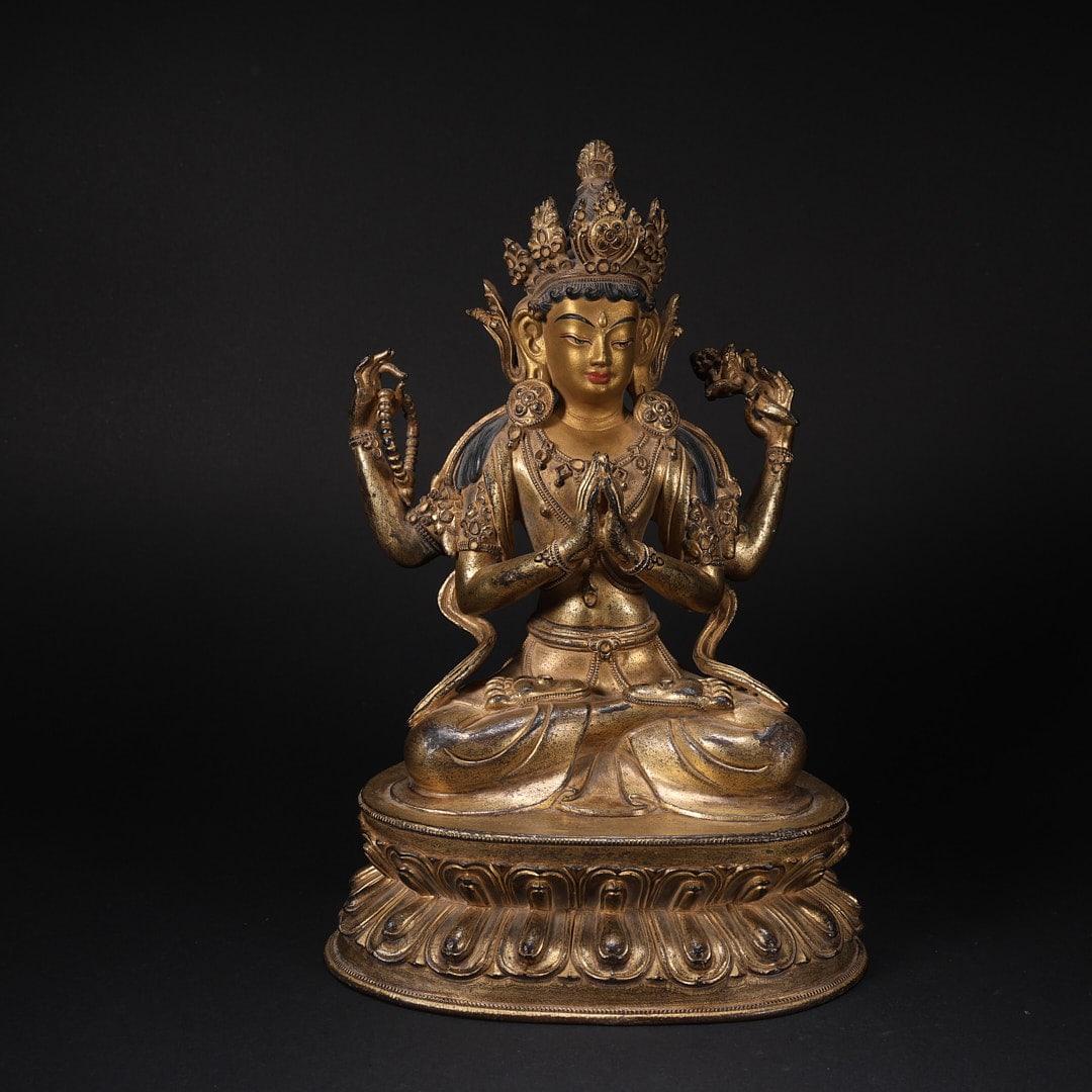 GILT BRONZE FOUR-ARMED GUANYIN STATUE (1 of 9)